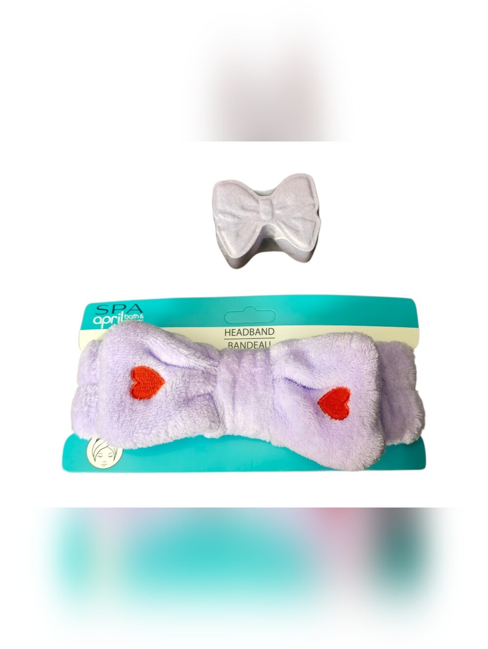 NEW SPA April Bath & Shower Lavender Heart Headband X Vanilla Coconut Bath Bomb